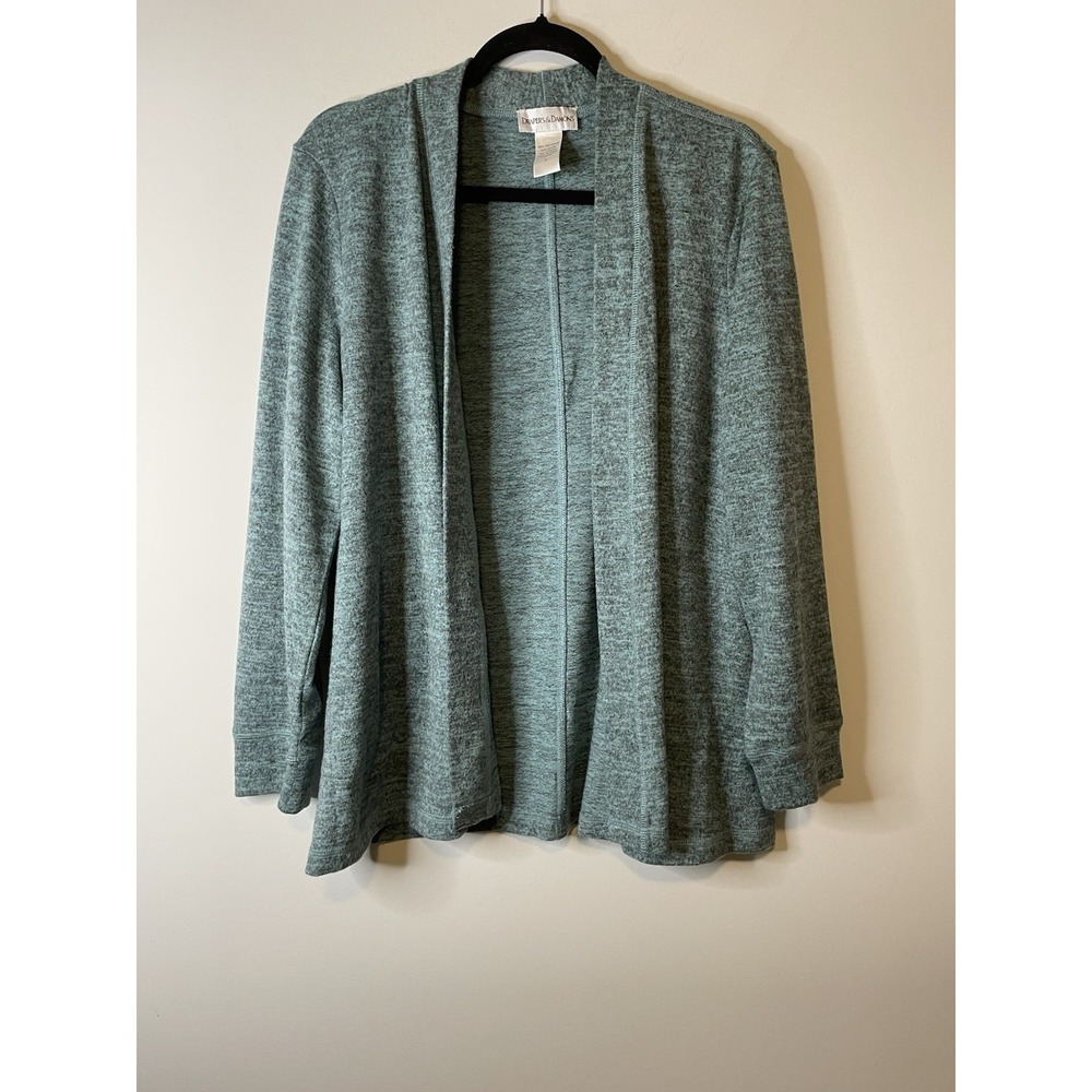 Draper's & Damon's Cardigan Women L Green Open Front Knit Long Sleeve